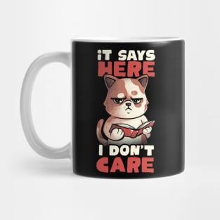 It Says Here I Don't Care - Funny Cute Cat Book Gift Mug